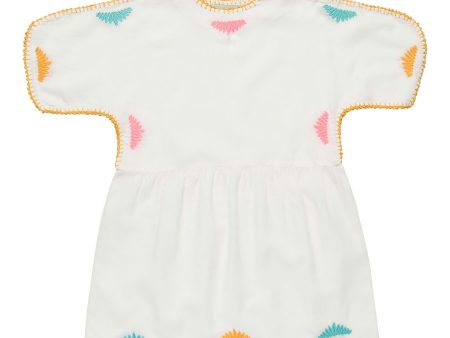 Girls White Cotton Dress With Bright Stitch Embroidered Online Sale