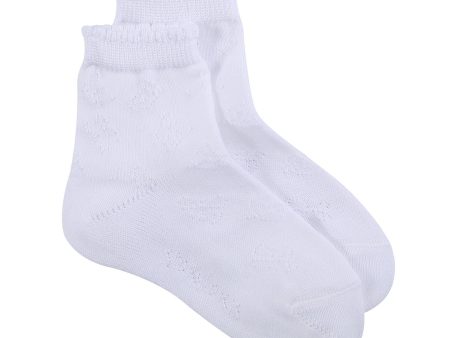 Girls White Hollow Pattern Cotton Short Socks Cheap