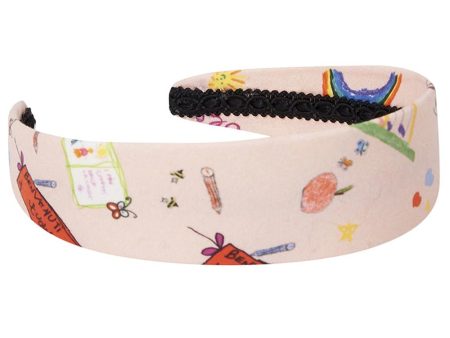 Girls Pink Hairband With Multicolor Print Trims Supply