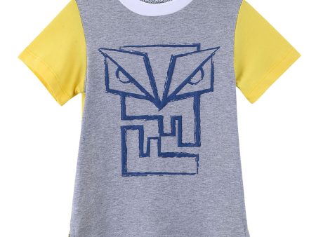 Boys Grey&Yellow  FF Monster  Printed Cotton T-Shirt Discount