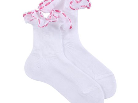 Girls White Cotton Short Socks With Pink Strap Ankle Supply