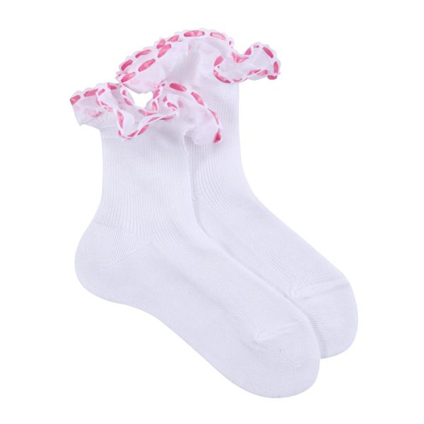 Girls White Cotton Short Socks With Pink Strap Ankle Supply