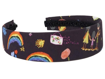 Girls Black Hairband With Multicolor Print Trims Online Hot Sale