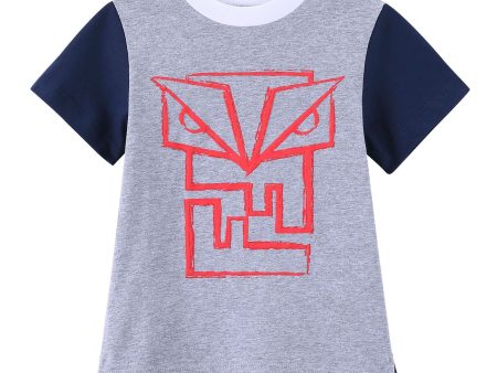 Boys Grey&Blue  FF Monster  Printed Cotton T-Shirt on Sale