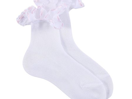 Girls White Cotton Short Socks With Light Pink Strap Ankle on Sale