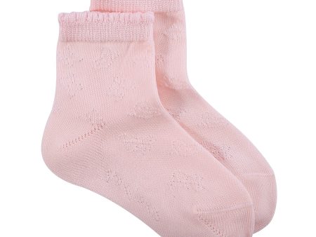 Girls Pink Hollow Pattern Cotton Short Socks Online now