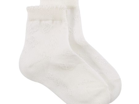 Girls Milk White Hollow Pattern Cotton Short Socks Online Hot Sale