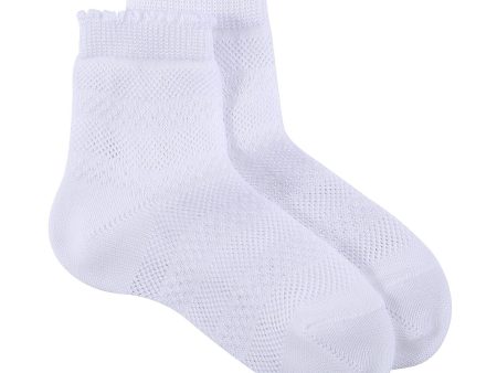 Girls White Hollow Cotton Short Socks Discount