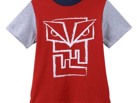 Boys Red&Grey  FF Monster  Printed Cotton T-Shirt Discount