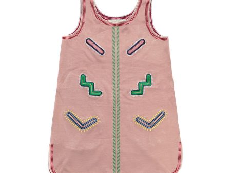 Girls Dark Pink Cotton Jesery Dress With Zig Zag Embroidered Trims Discount