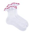 Girls White Cotton Short Socks With Red Strap Ankle For Cheap